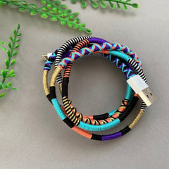 Wrapped Yarn Charging Cable: Multicolor Charging Cord Compatible with Lightning Devices