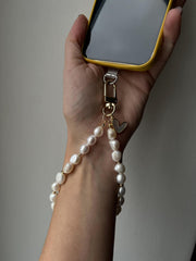 Phone Strap Bracelet with Pearl & Crystal Charm