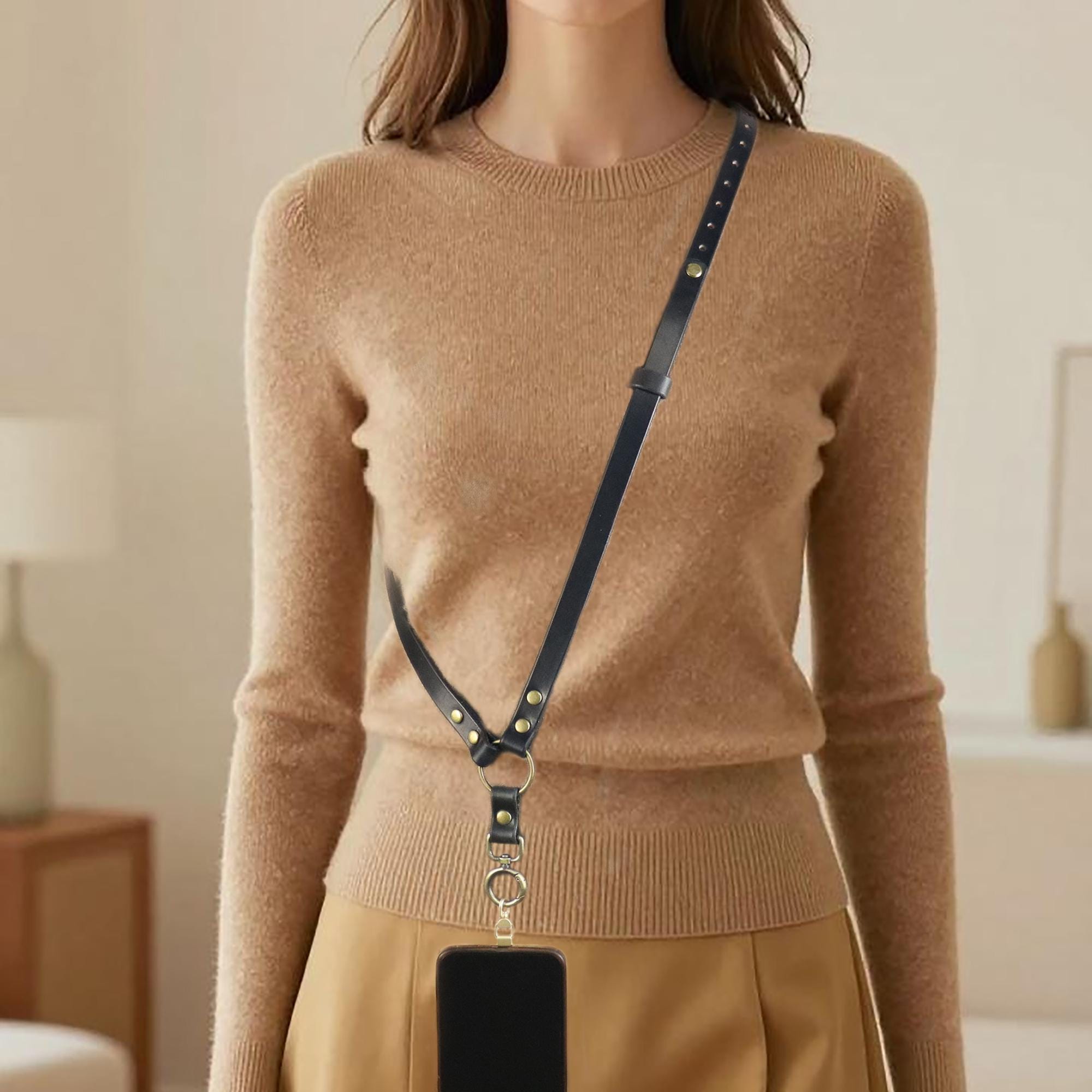Crossbody Phone Strap Full Grain Leather Cellphone Lanyard