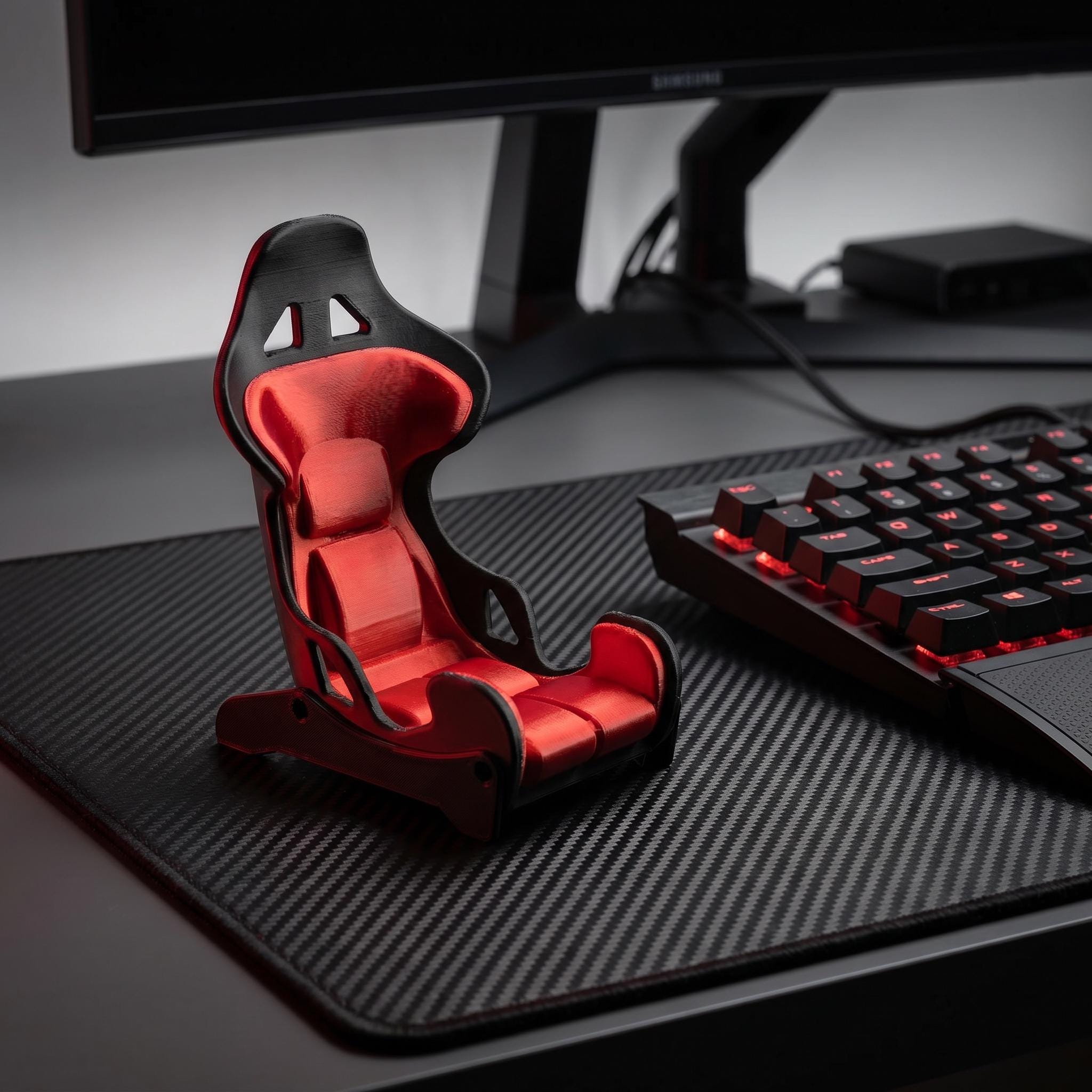 Racing Seat Phone Stand - F1 Inspired Desk Holder, Automotive Themed Decor, Gift for Car Lovers, Formula 1 Racing Fan Accessory