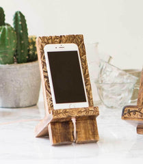 Wooden Phone Stand, Office Desk Decor, Cookbook Stand, Tablet Dock, iPhone Stand, Mango Wood Phone Holder