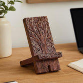 Wooden Phone Stand, Office Desk Decor, Cookbook Stand, Tablet Dock, iPhone Stand, Mango Wood Phone Holder