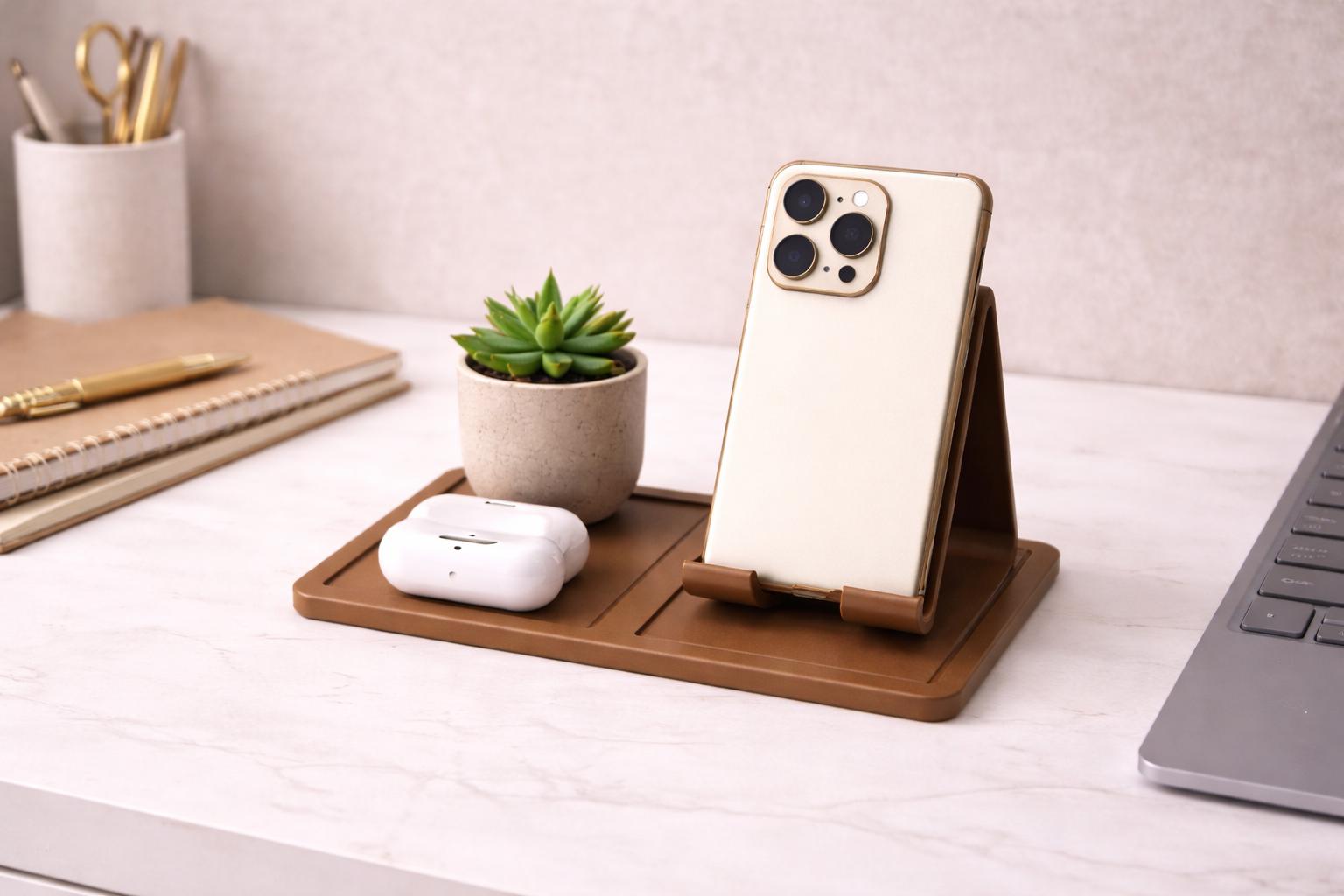 Minimalist Dual Phone Stand Organizer – Modern Desk & Nightstand Holder