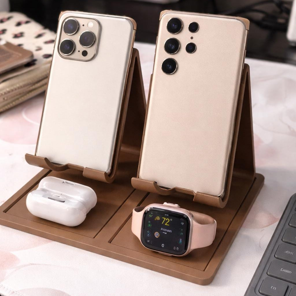 Minimalist Dual Phone Stand Organizer – Modern Desk & Nightstand Holder