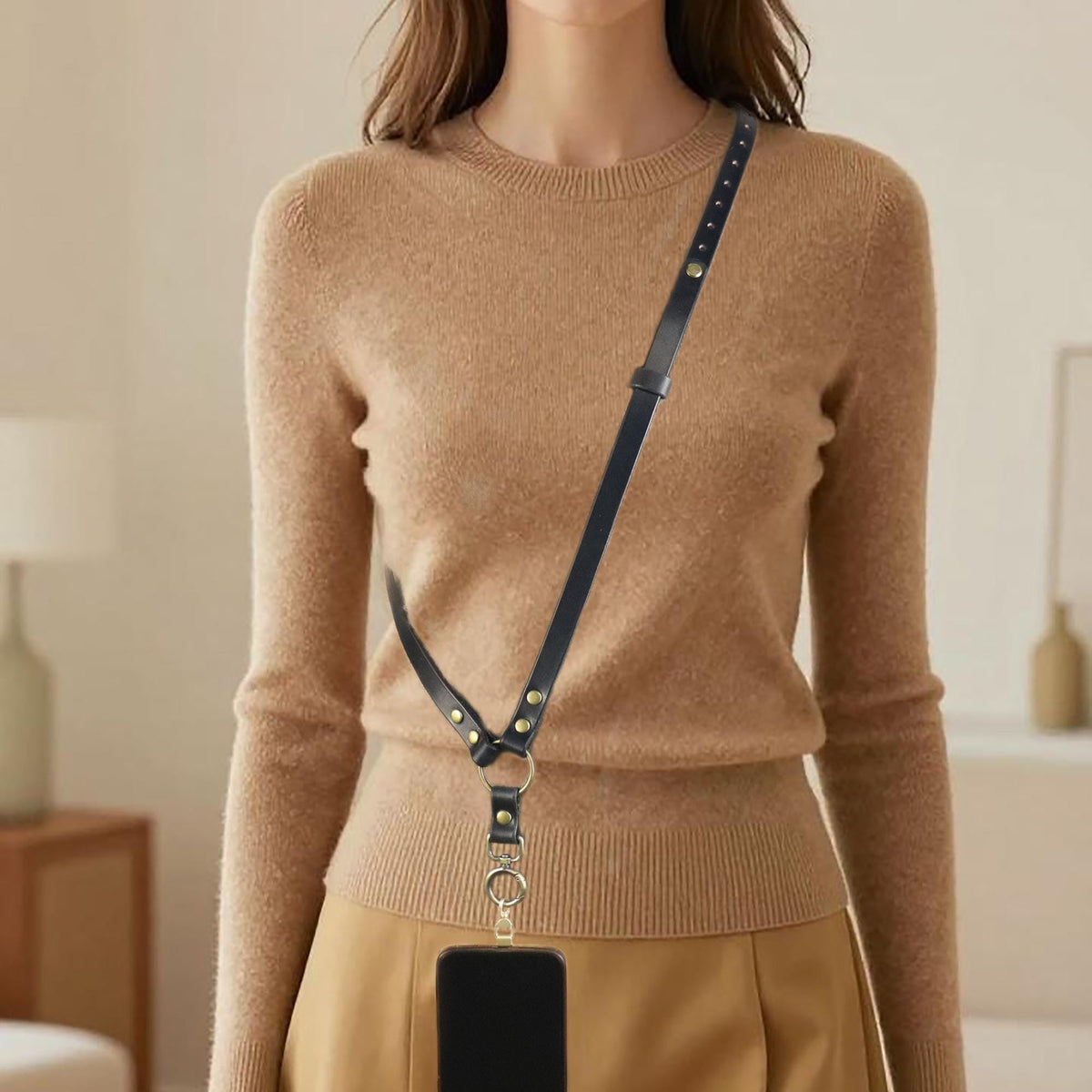 Crossbody Phone Strap Full Grain Leather Cellphone Lanyard